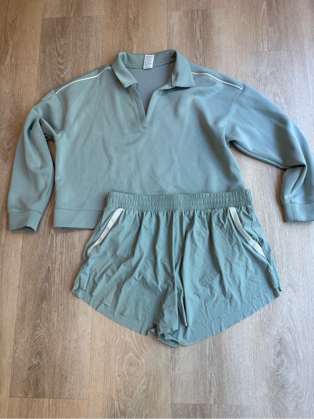 all in motion Sage Green Athletic Shorts & top with Contrast Trim